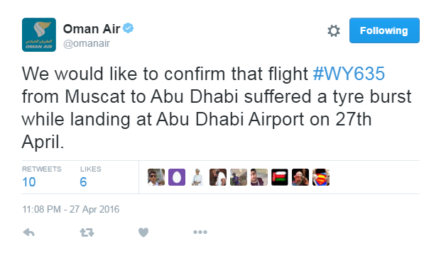 Oman Air flight experiences burst tyres after landing at Abu Dhabi