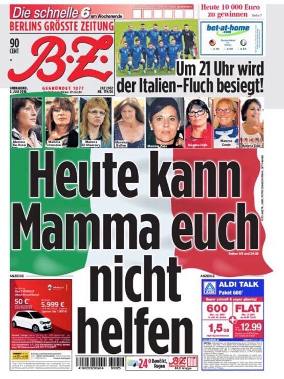 صحيفة ألمانية للاعبي ايطاليا: حتى أمهاتكم لن تستطيع مساعدتكم الليلة