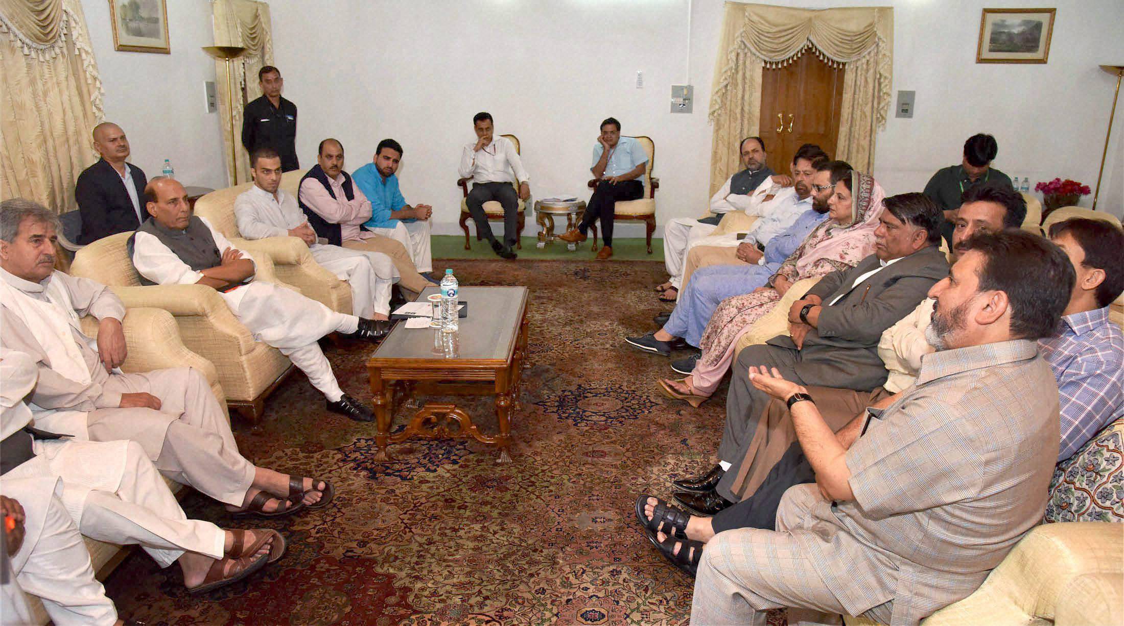 Rajnath Singh in Jammu and Kashmir, holds talks with political leaders