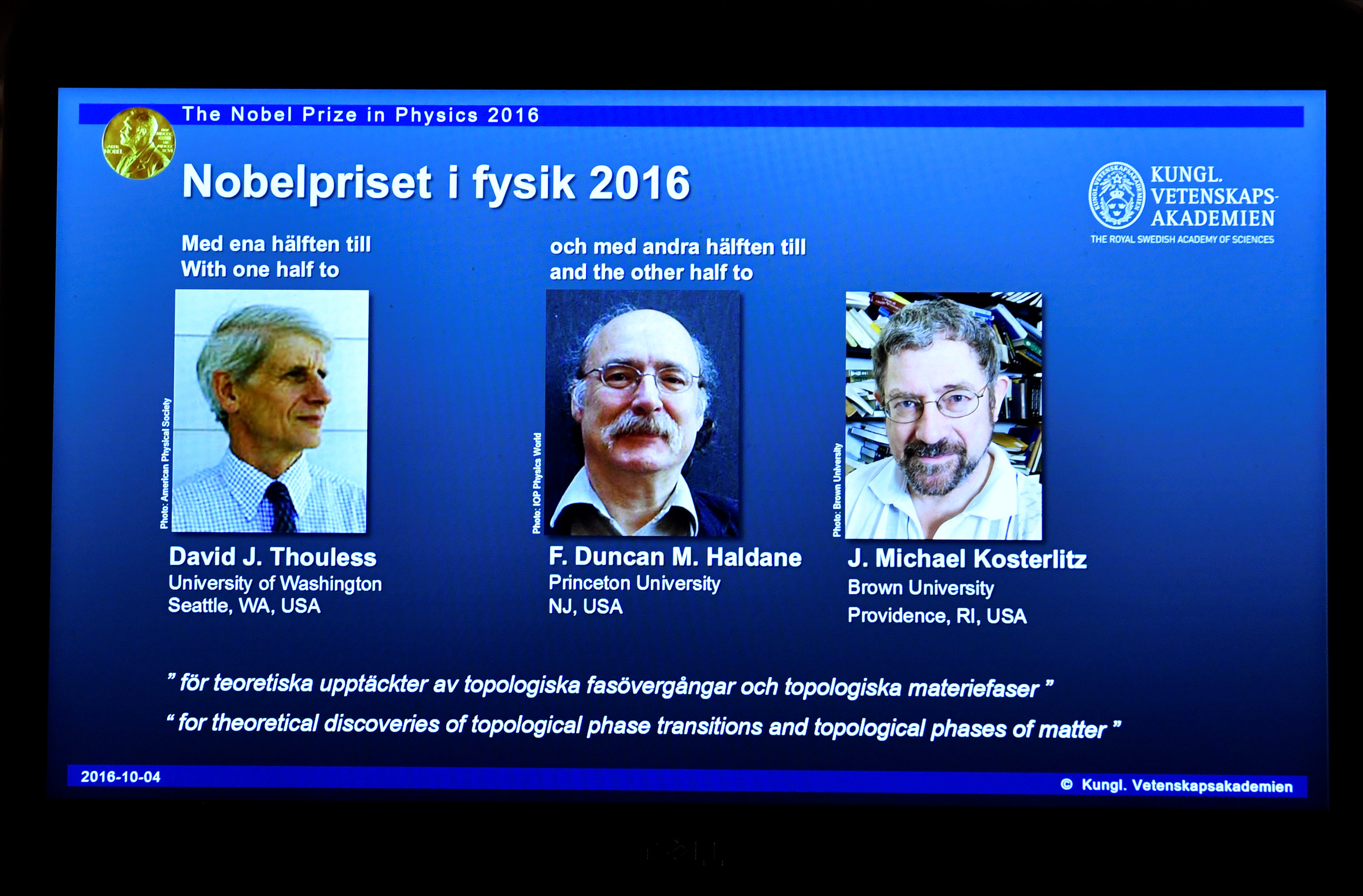 British-born scientists win 2016 Nobel physics prize