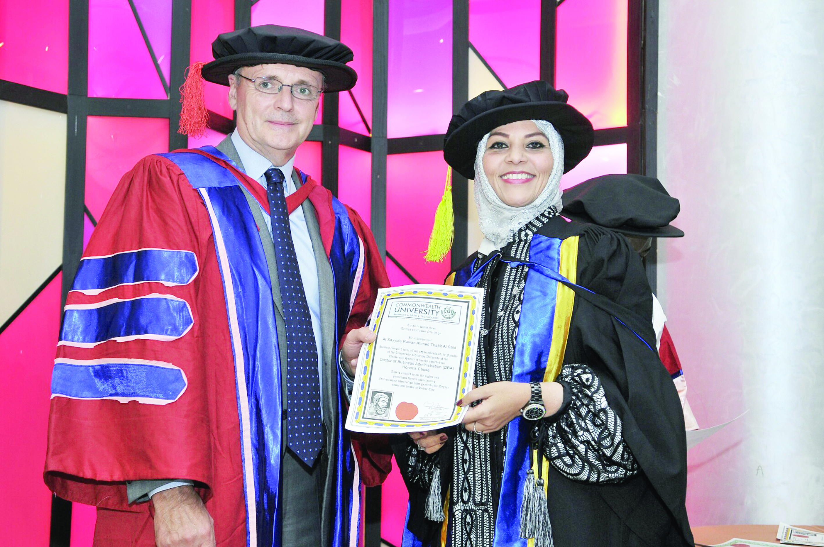 دكتوراه فخرية للسيدة روان بنت أحمد آل سعيد من جامعة كومونولث