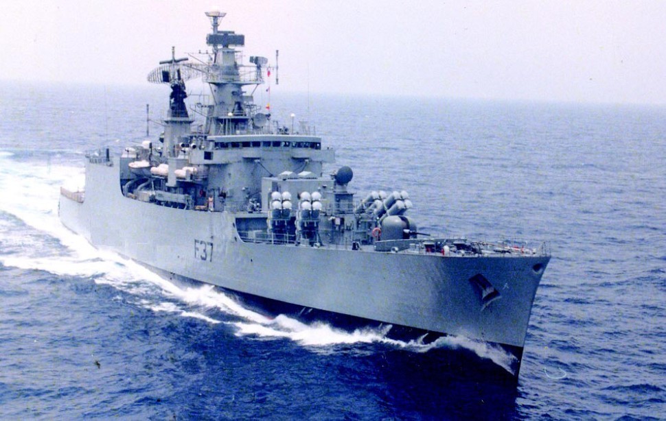 Warship INS Betwa that tipped over in Mumbai yard back on even keel