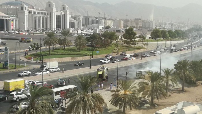 Bus catches fire on Sultan Qaboos Highway