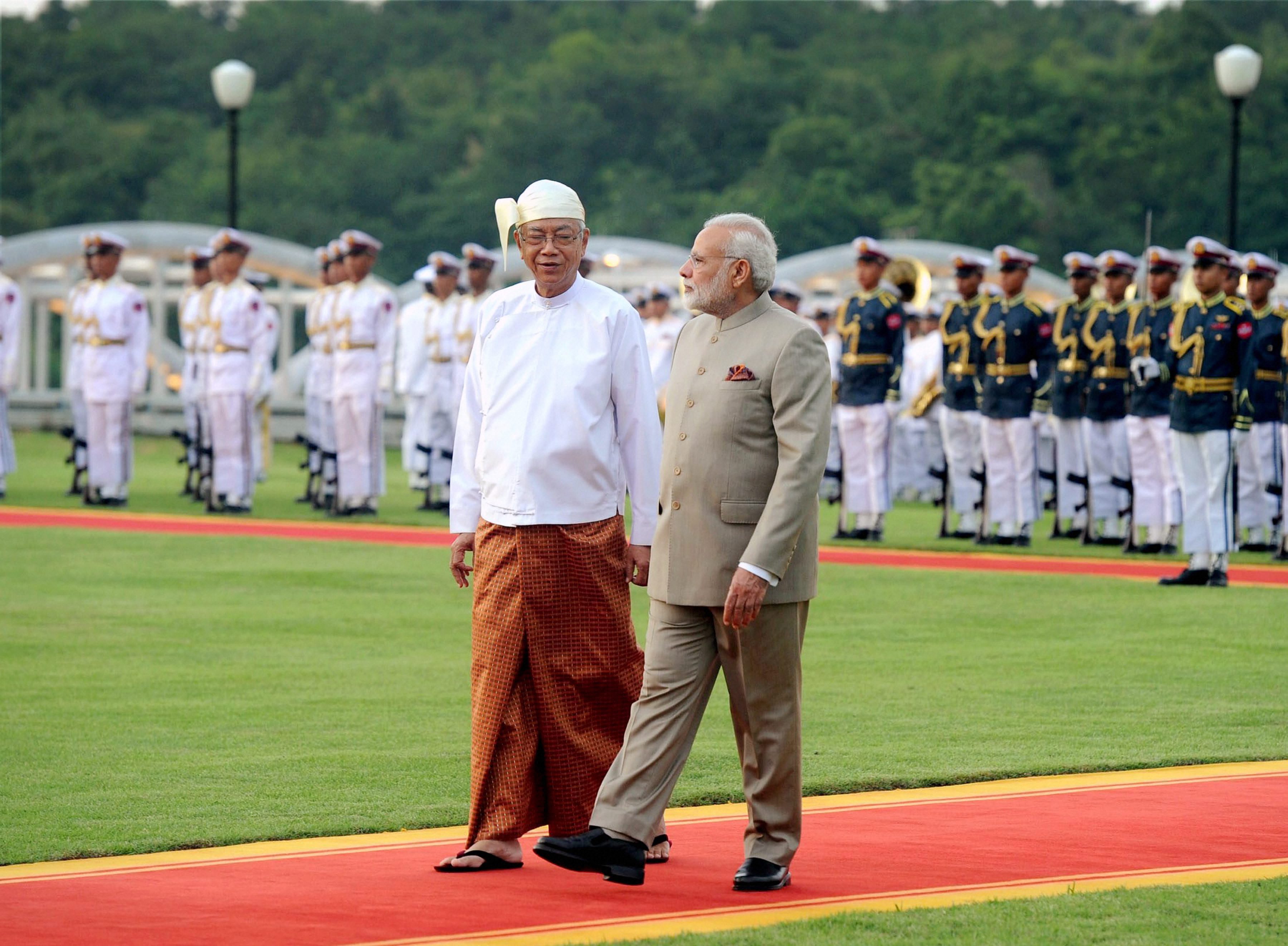 Myanmar president Htin Kyaw welcomes Modi