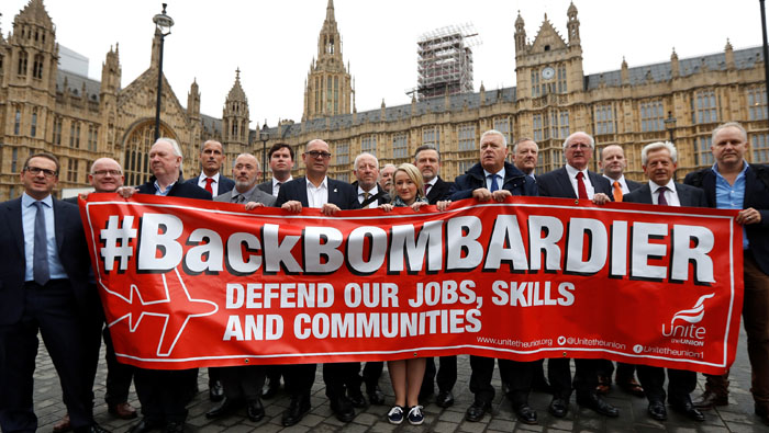 Workers call on British PM May to be more visible in Bombardier dispute