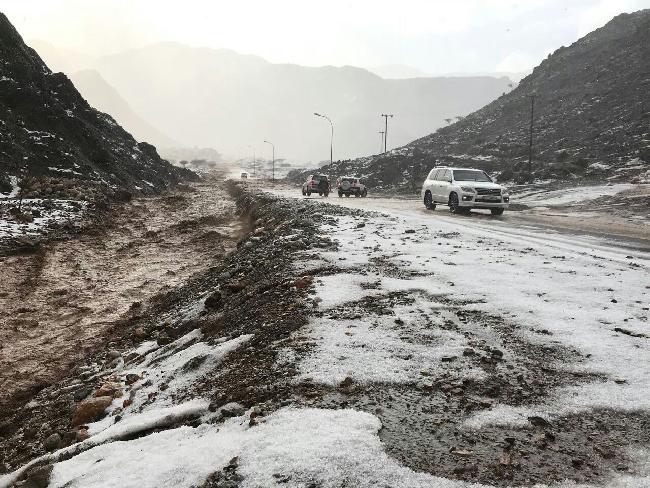 In pictures: Roads covered in ice after hailstorm in Oman