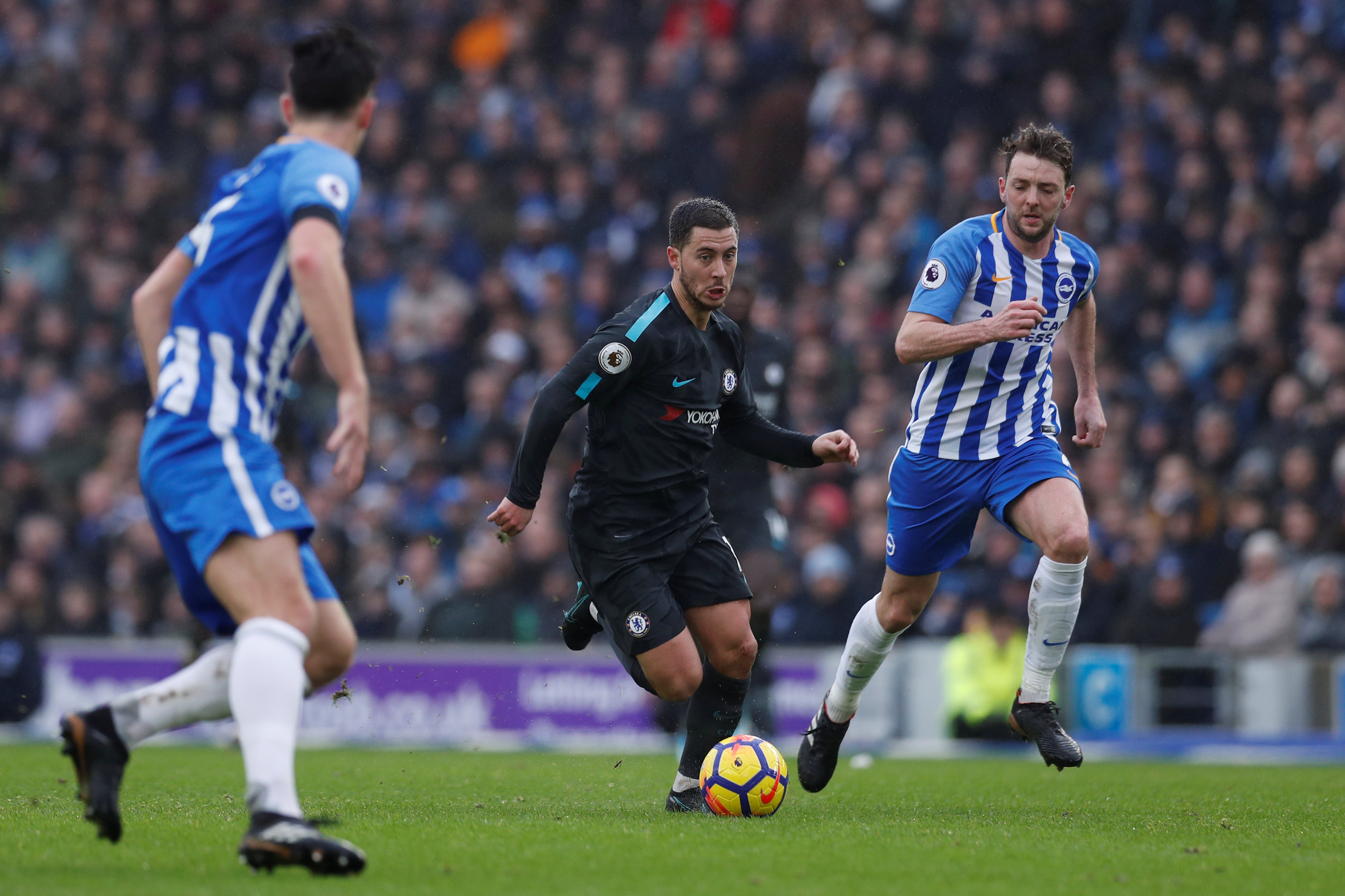Football: Hazard nets double as Chelsea rout Brighton