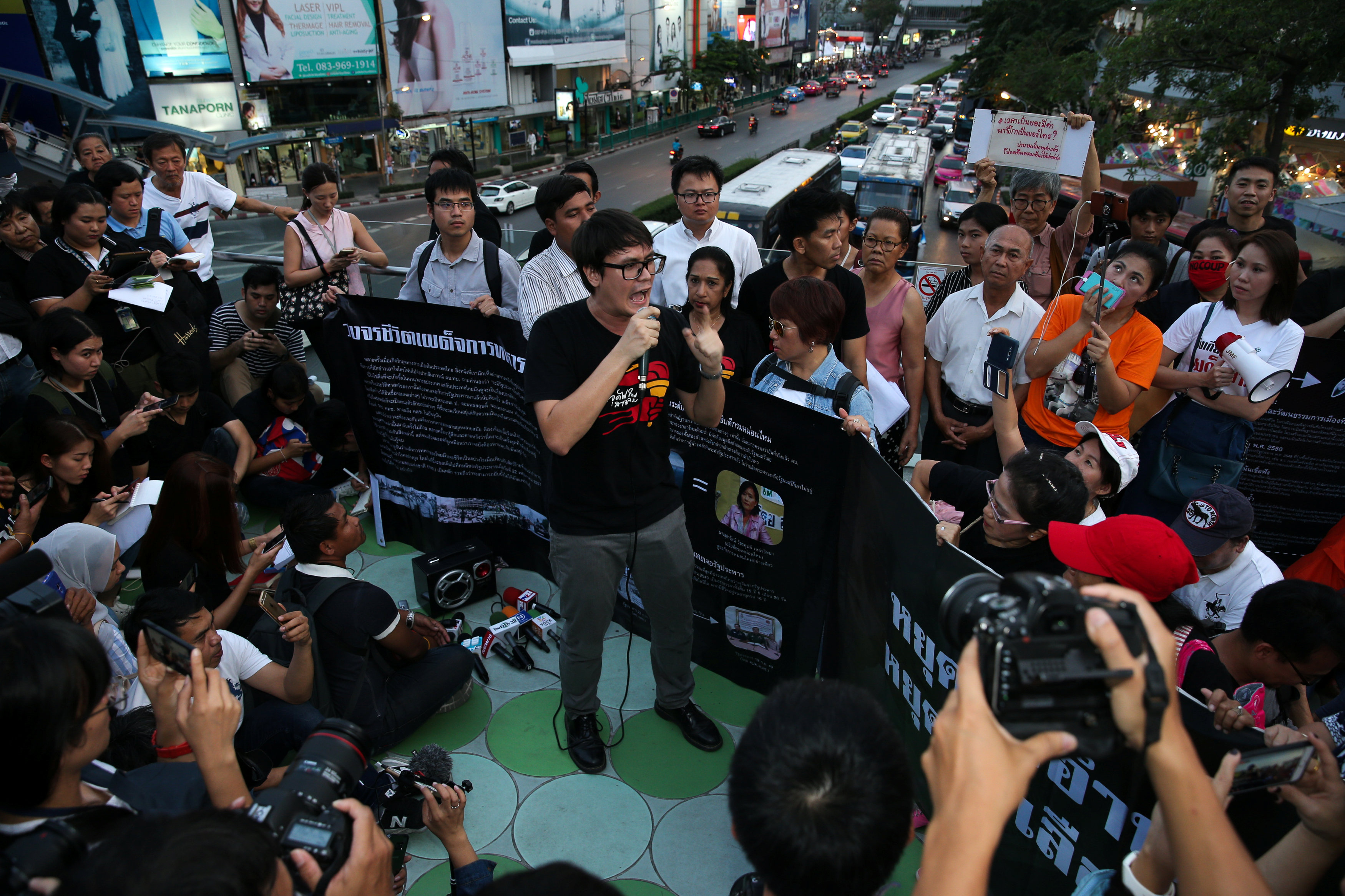Thai pro-democracy activists protest against junta for delaying polls