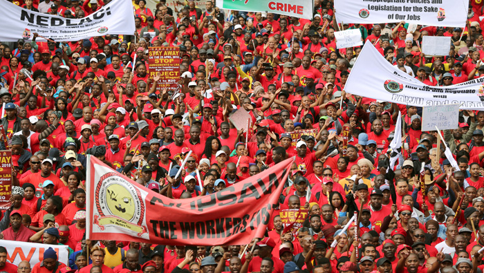South African unions protest over minimum wage