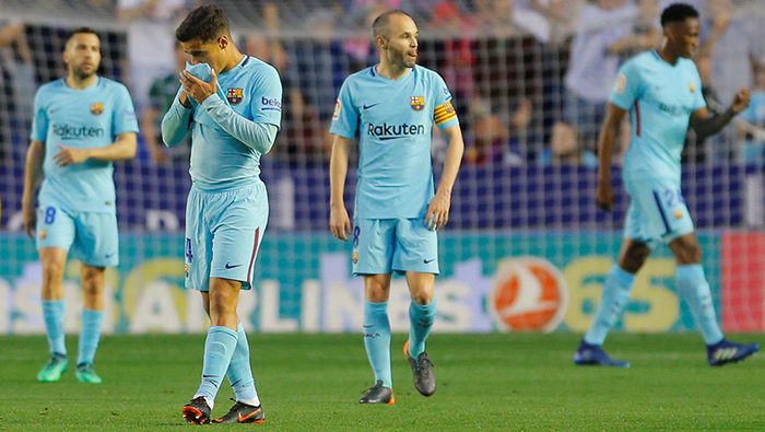 Football: Barcelona lose unbeaten run at Levante while Messi stays home