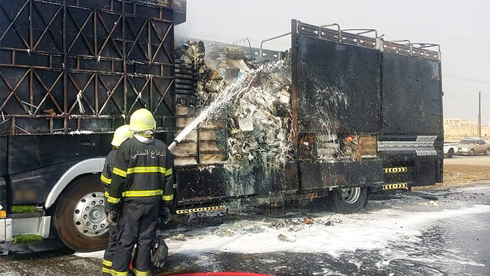 Truck catches fire on Oman road