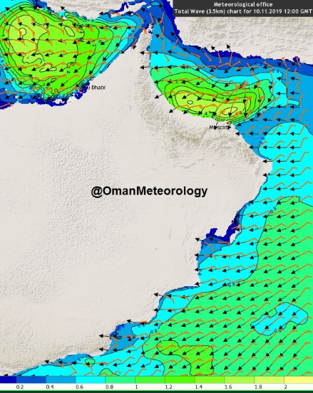 الأرصاد : استمرار ارتفاع موج البحر على سواحل بحر عمان ومسندم