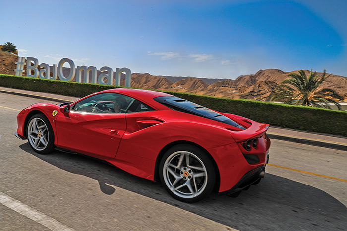 Driving Ferrari F8 Tributo on the mountain roads of Oman