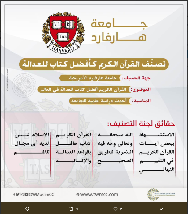 جامعة "هارفرد" تصنف "القرآن الكريم" كأفضل كتاب للعدالة