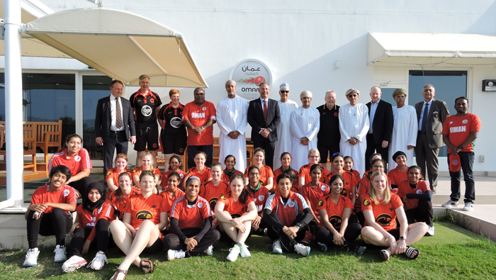 Oman and Germany women's teams with ICC and OC officials at OCA