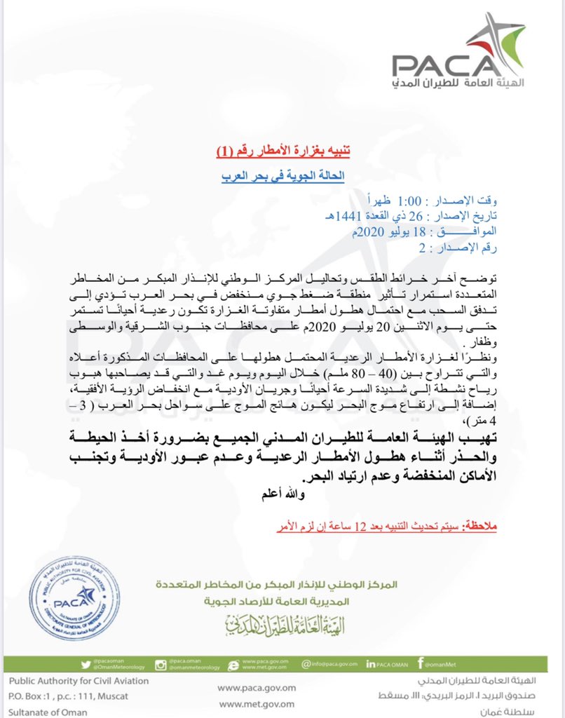 الطيران المدني يصدر التنبيه الأول للحالة الجوية