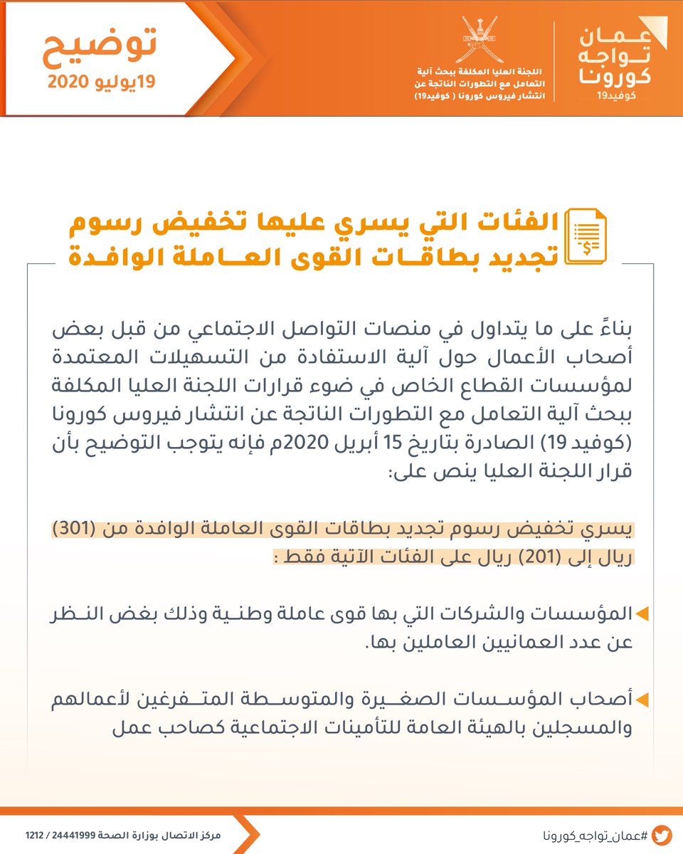 توضيح: الفئات التي يشملها تخفيض رسوم تجديد بطاقات القوى العاملة الوافدة