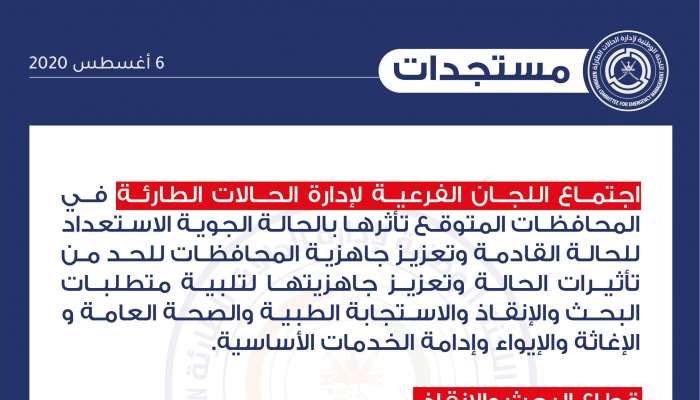 اللجان الفرعية لإدارة الحالات الطارئة في المحافظات تعقد اجتماعاتها