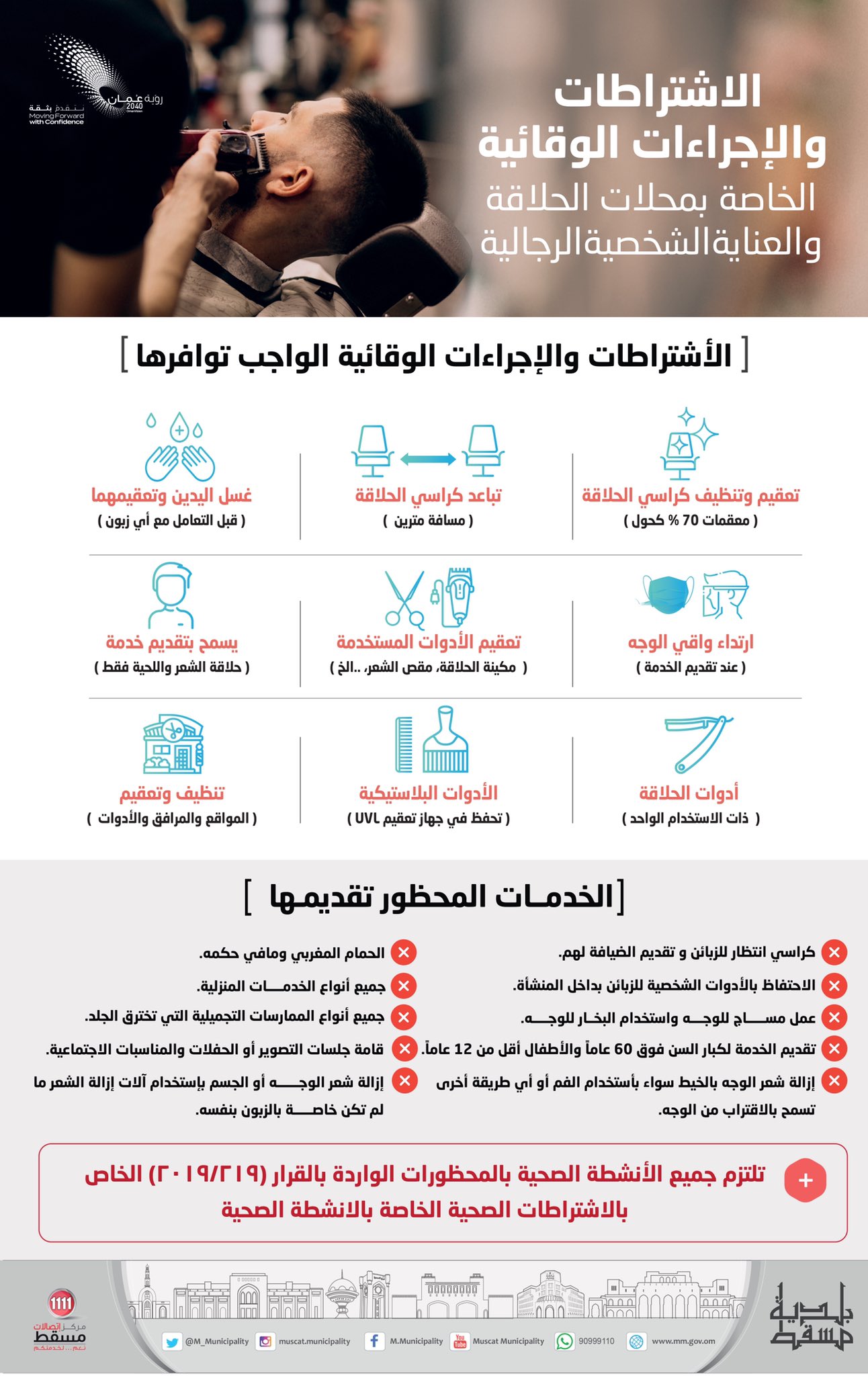 الاشتراطات والإجراءات الوقائية الخاصة بأنشطة الحلاقة والعناية الرجالية