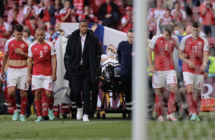 Christian Eriksen stable after collapsing during match against Finland