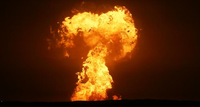 Large fire erupts at Caspian Sea