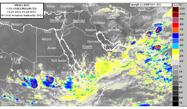 Low-pressure trough continues over Oman