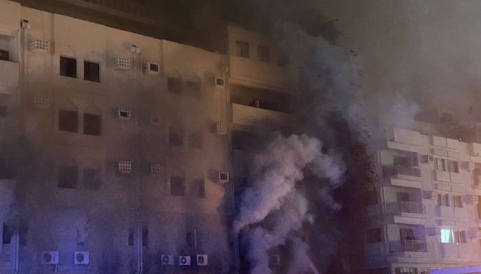 Major fire in Ruwi building, firefighters on site