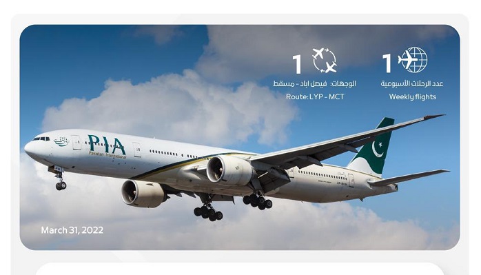 Pakistan International Airlines to operate weekly Faisalabad-Muscat flight