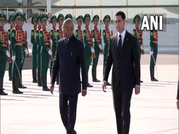 Indian President Kovind lands in Turkmenistan, receives guard of honour on arrival