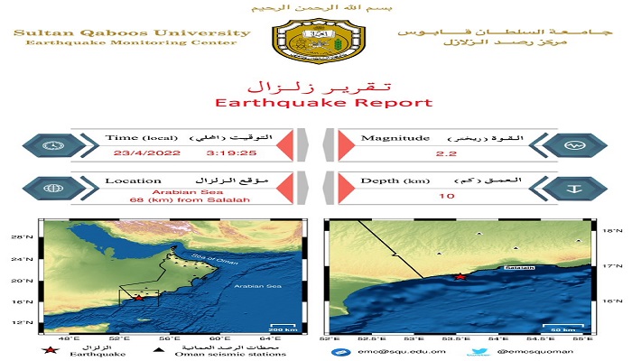 Earthquake recorded in Arabian Sea