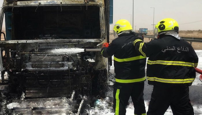 Truck catches fire in Al Dhahirah