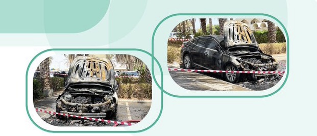 حريق سيارة بمواقف المستشفى السلطاني