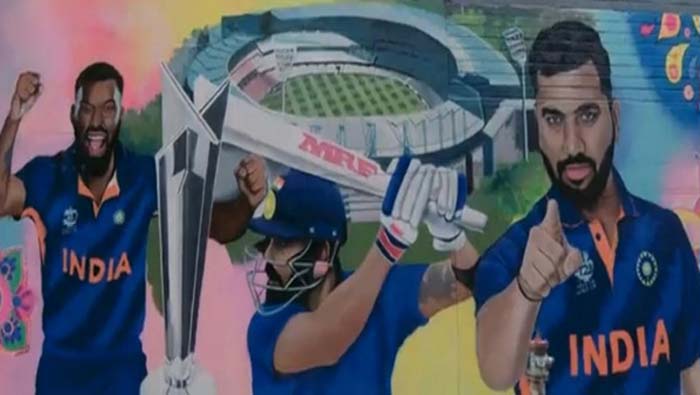 Indian cricket fans paint street mural to welcome Men in Blue
