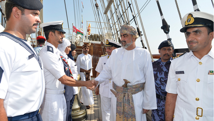 Sayyid Taimour welcomes Shabab Oman II at Port Sultan Qaboos