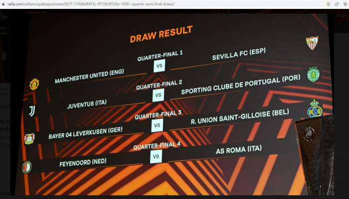UEFA Europa League quarter-final draw: Man United play Sevilla, Juventus face Sporting