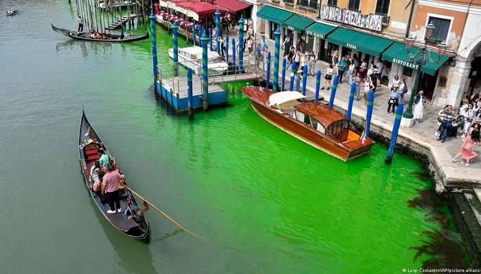 Italy: Water in Venice's Grand Canal goes bright green