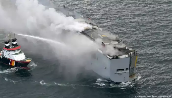 Burning ship off Dutch coast has more e-cars than thought