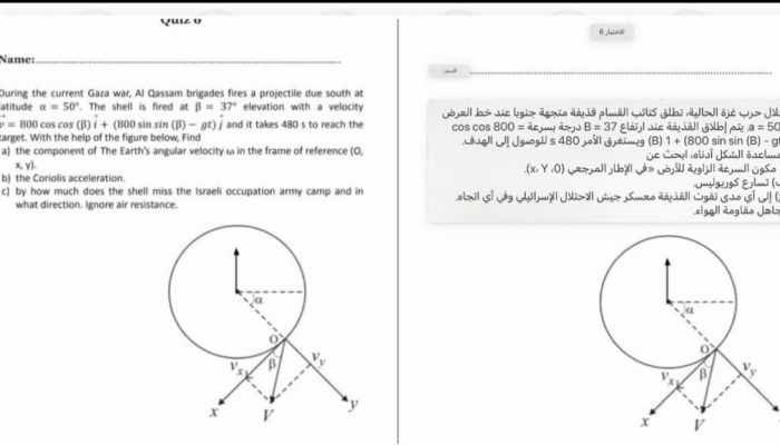 سؤال في مادة الفيزياء بجامعة السلطان قابوس تضمن نظرية لصواريخ المقاومة الفلسطينية يثير إعجاب العمانيين