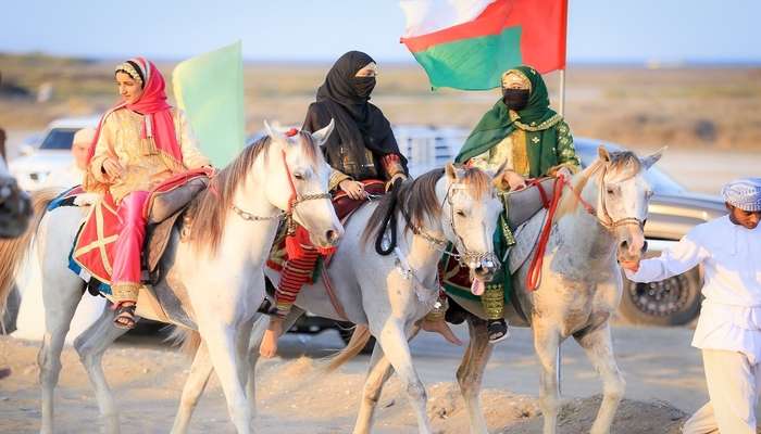 Horse riders display equestrian skills