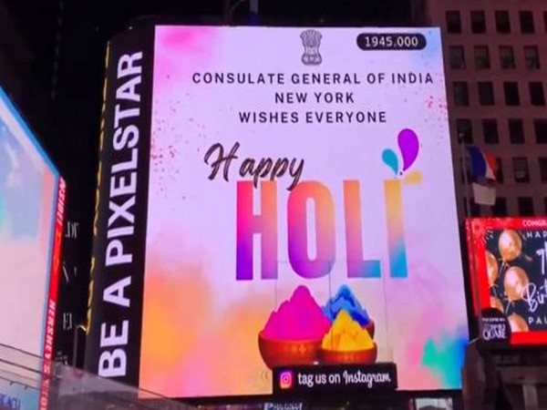 US: Times Square illuminates with wishes for Holi festival