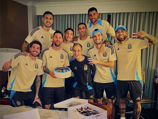 Lionel Messi celebrates birthday with Argentine teammates ahead of match against Chile in Copa America 2024